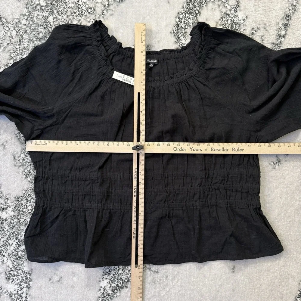 Madewell Blouse Womens Size 2X Black‎ Sophia Textured Plaid 100% Cotton Top